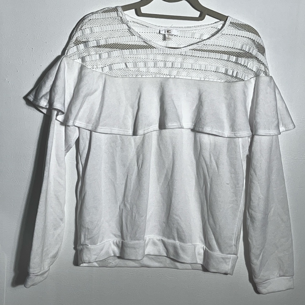 C Wonder White Ruffle Sweatshirt sz L